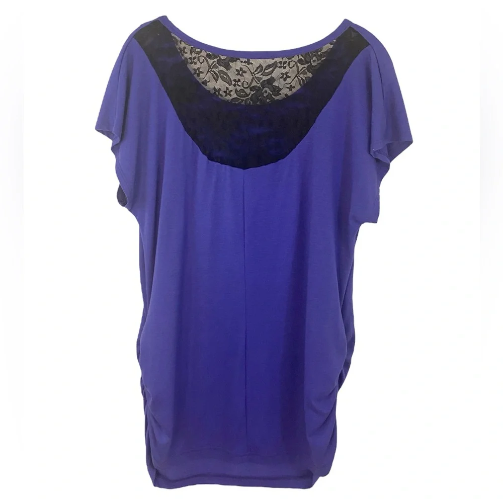 Purple Metallic Butterfly Graphic Top w/ Beaded Detail & Lace Back Women’s Large - Picture 2 of 9